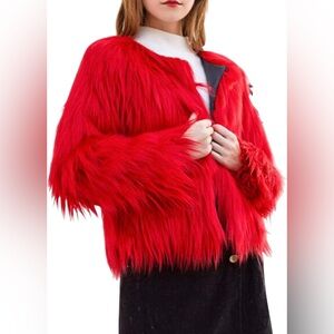 Women's Solid Color Shaggy Faux Fur Coat Long Sleeves Jacket Outerwear Tops